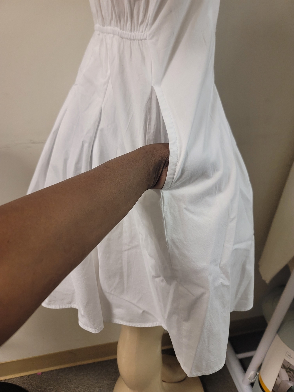 White Puff Sleeve Button-Front Dress - Picture 3 of 7
